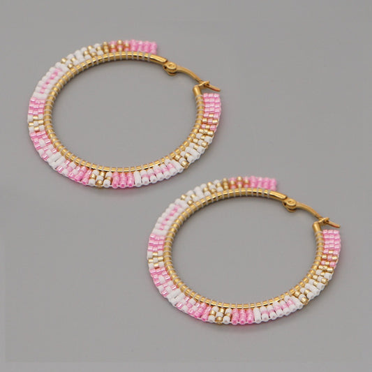Hand-woven Large Hoop Earrings With Rice Beads