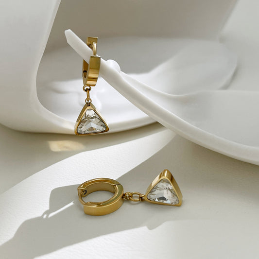 Women's Gold Triangle Zircon Drop Hoop Earrings